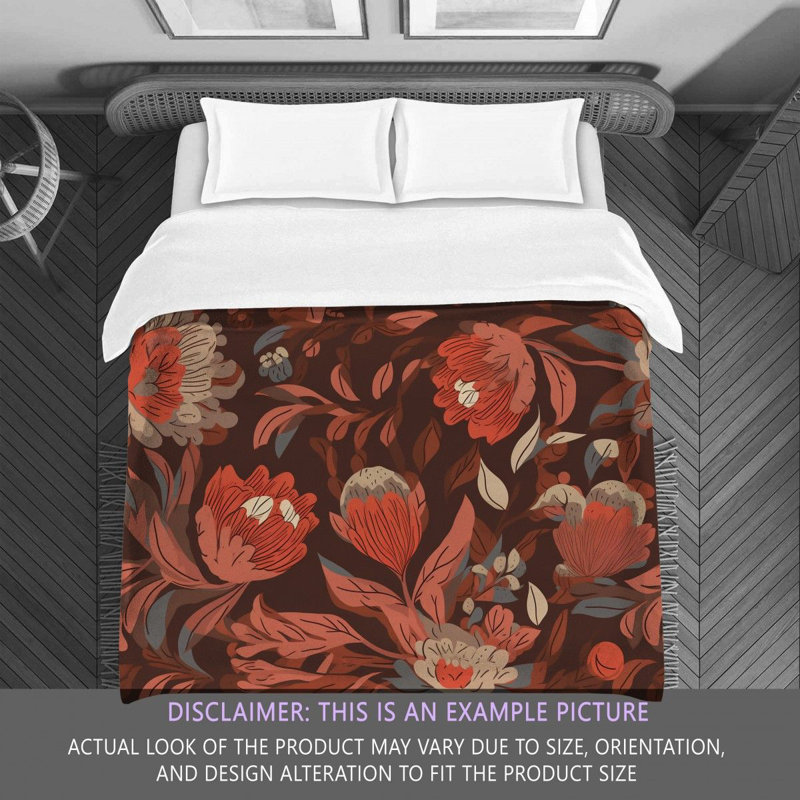 Machine Printed Comforter, Queen Comforter, Brown/Red Floral