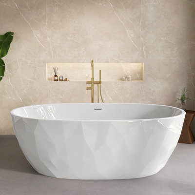 67" L × 31" W × 23.6" H Acrylic Freestanding Soaking Bathtub with Center Drain in White
