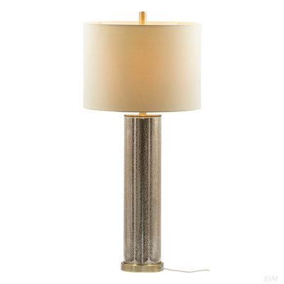 Table Lamp, 16X16x35" Gold Mirrored Glass Table Lamp With White Fabric Shade