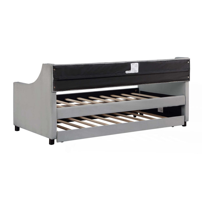 Daybed with Trundle Upholstered Tufted Sofa Bed,with Button and Copper Nail on Arms, Gray, Full