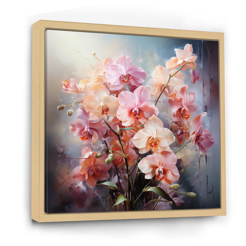 Impression romantique d'orchidées pêche II - impression, Cadre naturel flottant, H 24 po x l 24 po x P 1 po