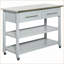 Îlot de cuisine avec plateau en acier inoxydable, ferme rustique gris clair - tablettes à 2 niveaux, tiroirs | Gris | Bois