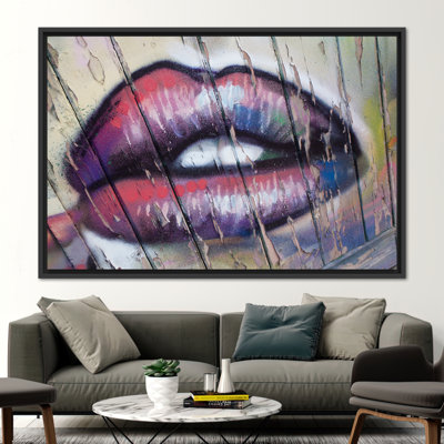 Modern Abstract Lip Graffiti Art Canvas: Stylish Woman Printed Wall Decor for Urban Spaces