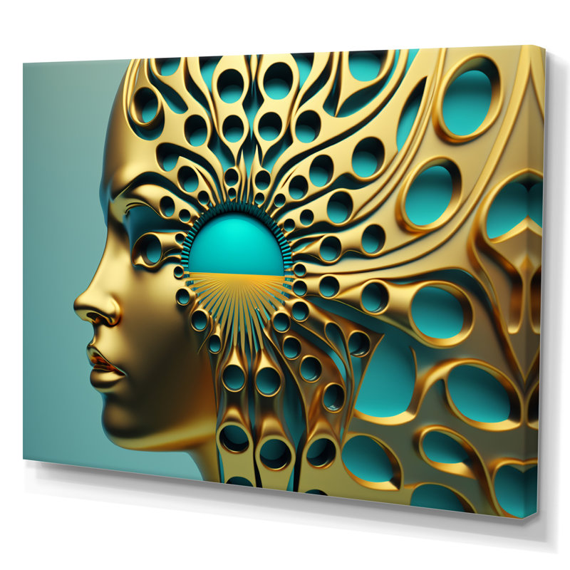 «Visionary Gold and Turquoise Goddess III», reproduction sur toile, H 34 po x l 44 po x P 1,5 po, Toile tendue