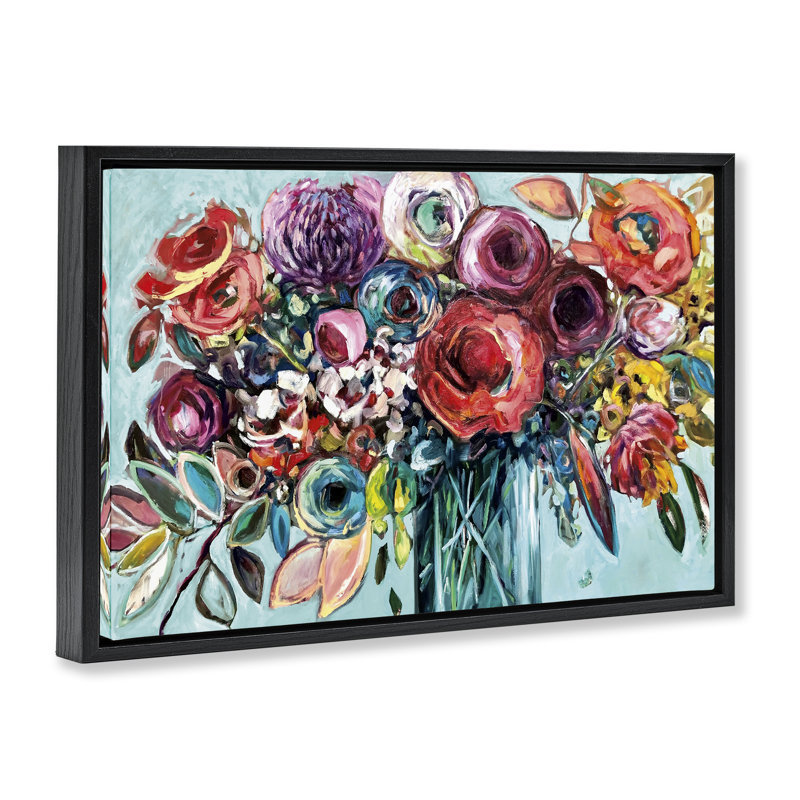 Here Comes The Sun Blossoms Floating Frame, design by Vanessa Drew, Jet Black Floater Frame, 17" H x 25" W