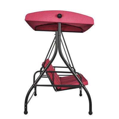 Balancelle de patio 3 places, balançoire convertible, véranda d'extérieur avec auvent réglable, coussin épais amovible et structure en acier allié, pour balcon, cour, bord de piscine, bourgogne