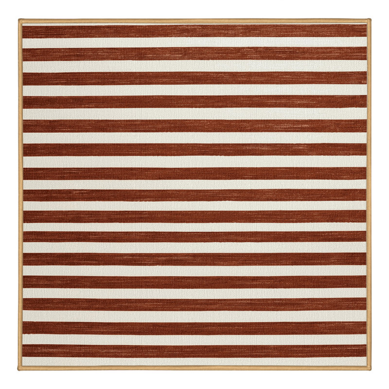 Tapis brun à rayures horizontales lavable à la machine, Carré 7 pi