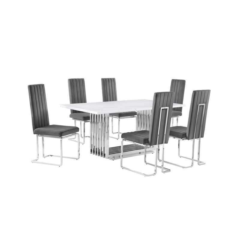 Ensemble de salle à manger Gagner, Gris / argent, 7, Argent
