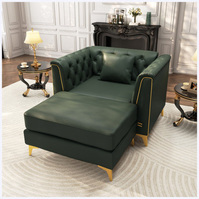 Canapé Chesterfield 1 place modulaire avec coussins capitonnés vert pour salon, appartement