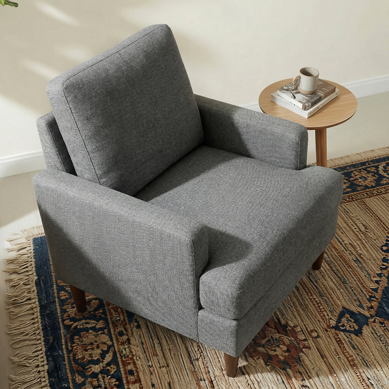 Fauteuil Clancy avec pieds en bois massif, Mocha Legs Grey Fabric
