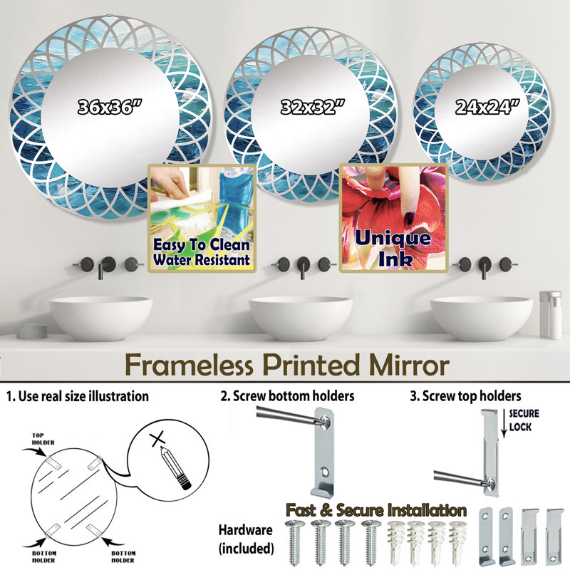 Brayville - Miroir mural moderne rond, 24 po x 24 po