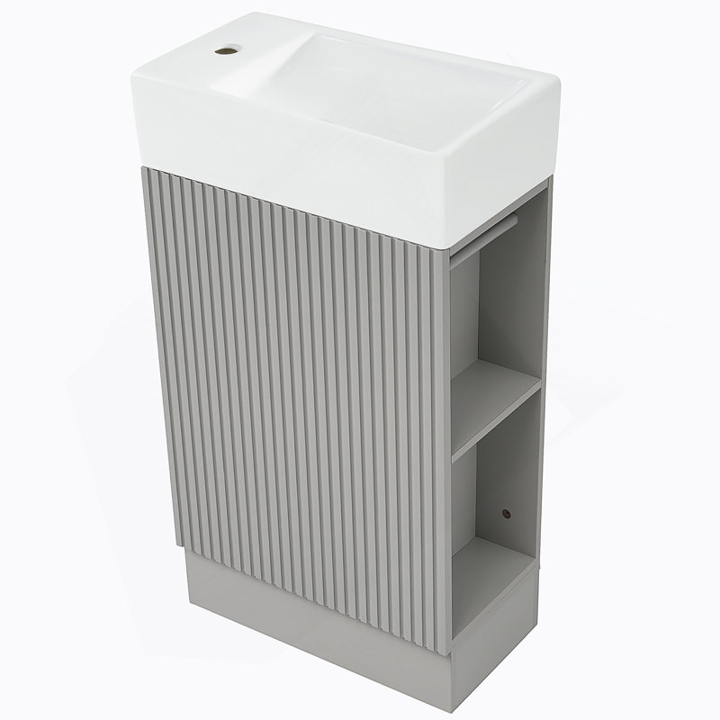 Meuble-lavabo de salle de bain avec lavabo, meuble-lavabo avec tablette, orientation gauche ou droite, Gris