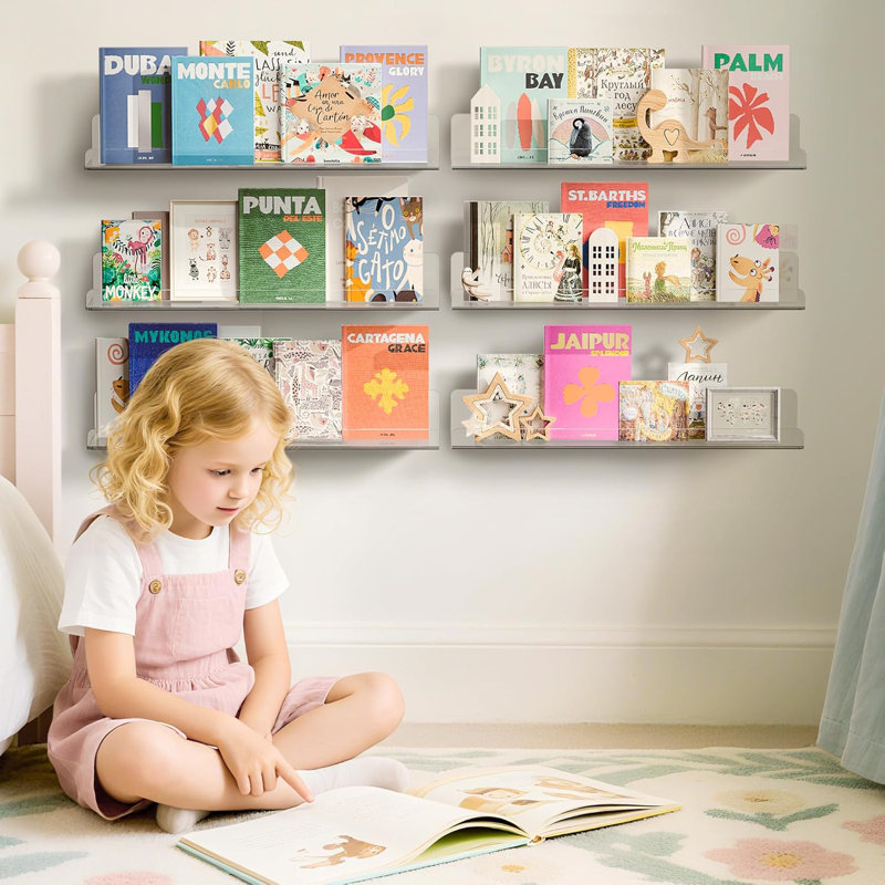 6 Pack Acrylic Shelves For Wall Storage, 15" X 4“ Floating Bookshelves For Kids, Display Shelf Organizer For Bathroom, Bedroom, Living Room, Kitchen, Room Decor, Clear