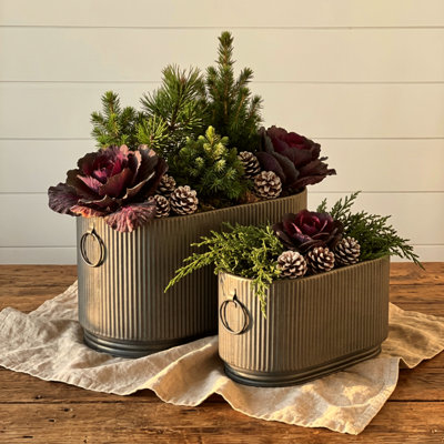 French Country Style Oval Planters, Set Of 2