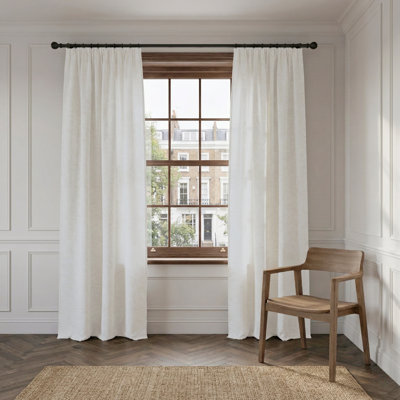 Botanical Leaf Embossed Light Filtering Curtains for Living Room, Faux Linen Tape Top Window Drapes with Free Hooks, Bedroom Curtain Panels, 55x110in (140x280cm), White