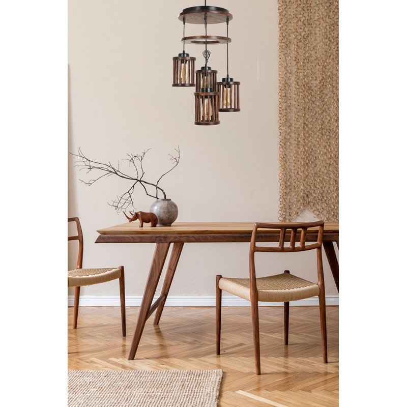Luminaire suspendu cylindrique à 4 lumières Neive, Marron foncé