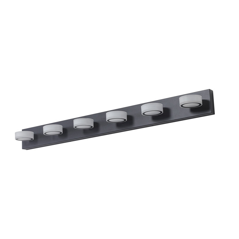Applique murale de salle de bain moderne 45 po à 6 lumières DEL pour salle de bain à intensité variable noire, Six lumières