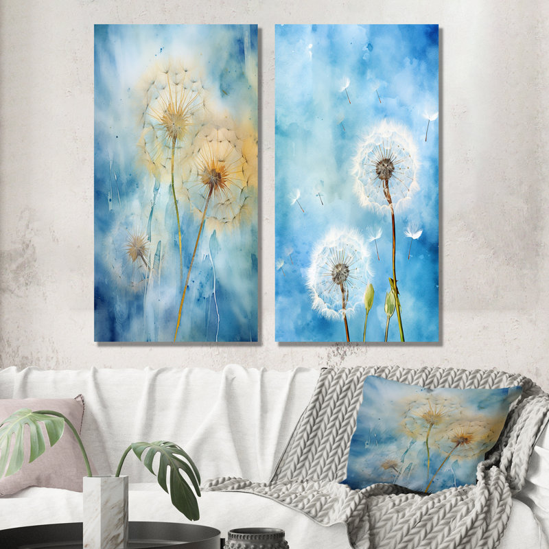 Blue Dandelion Dreams - Dandelion Metal Prints Set Of 2, 28" H x 24" W
