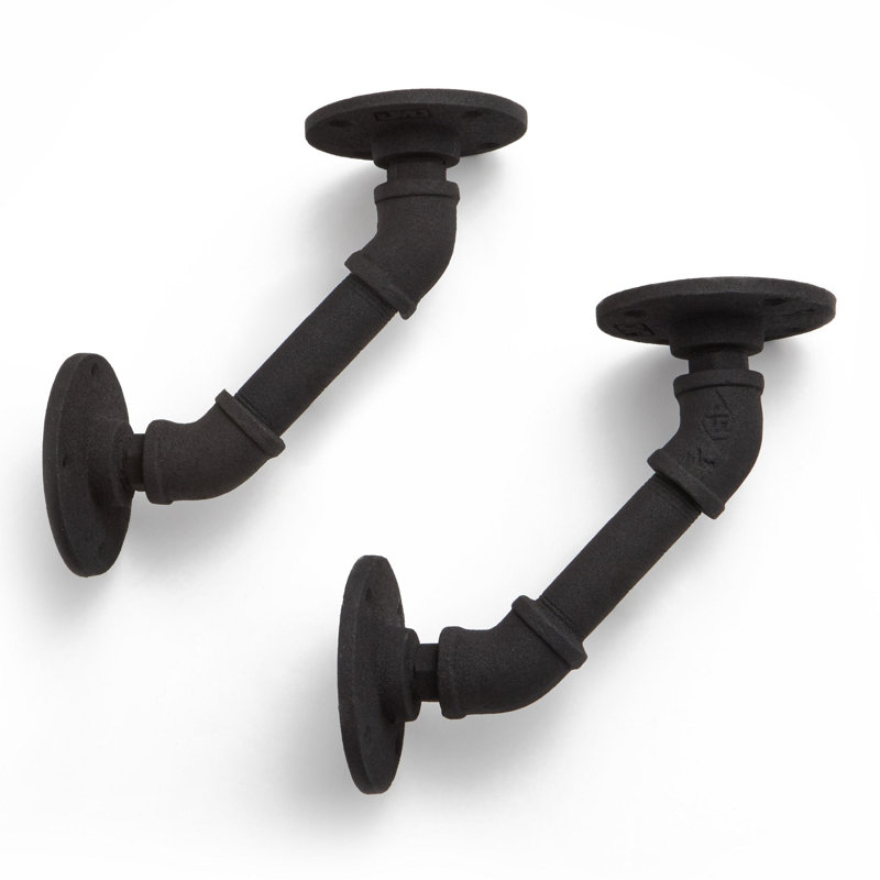 Gibson Iron Pipe Shelf Brackets - Black Powder Coat