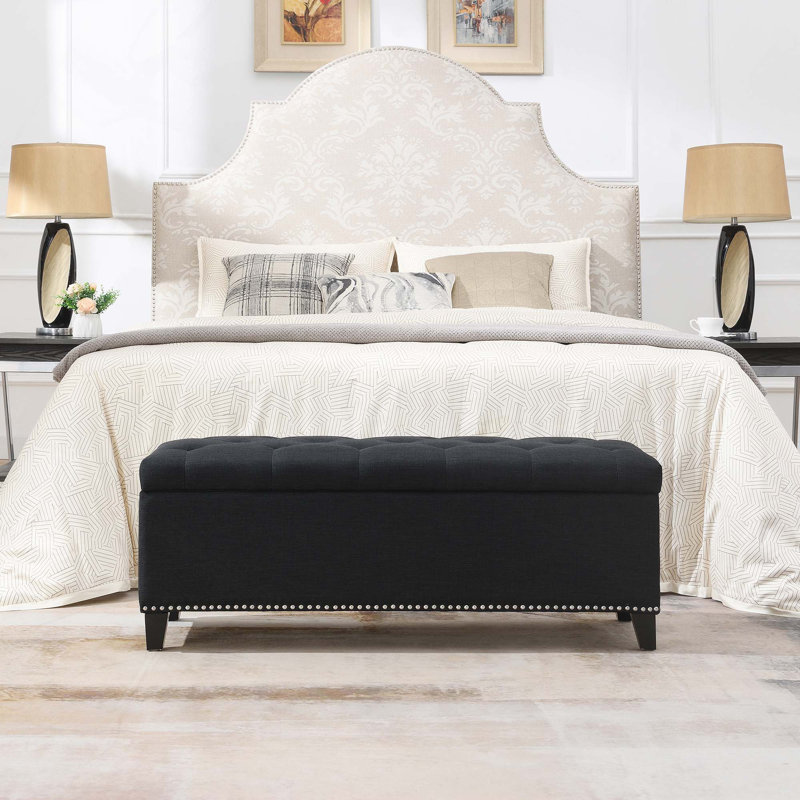 Banc repose-pieds capitonné avec rangement et repose-pieds pour l'entrée du salon, Noir