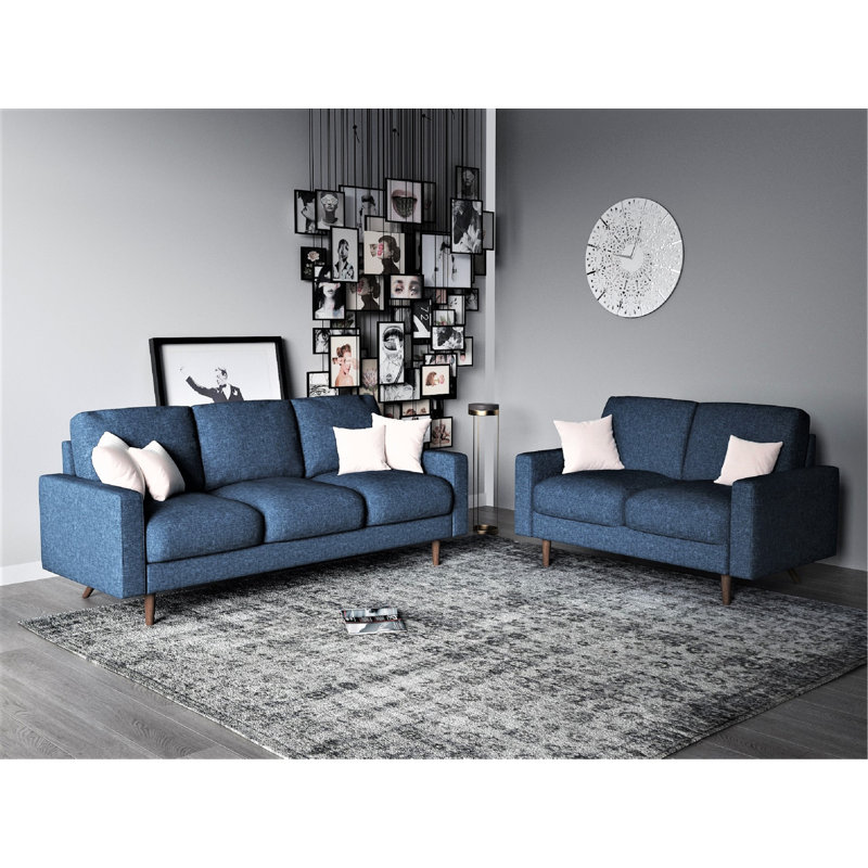 Macsen 2 Piece Standard Living Room Set, Dark Blue