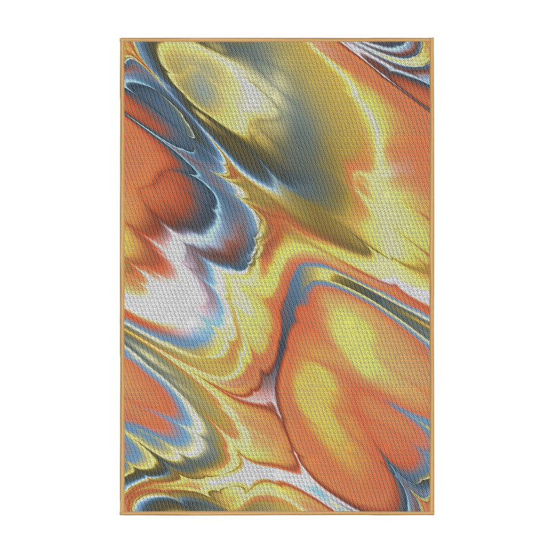 Tapis décoratif orange abstraite, Rectangle 5 pi x 7 pi