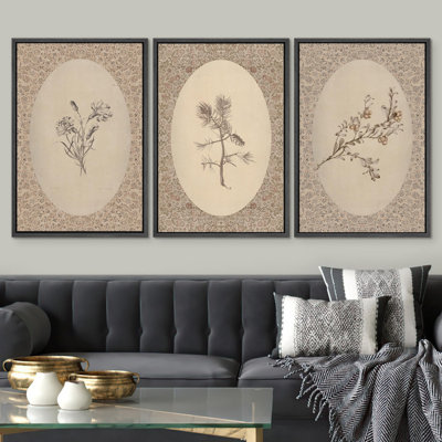 Œuvres botaniques classiques rétro, illustrations florales, de pin et de baies, œuvres d'art de nature élégante, images murales de salon, impression numérique sur toile giclée sur toile