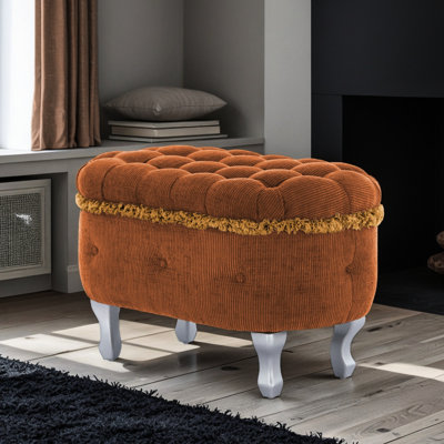 Banc en tissu à boutons orange de 29,5 po, banc de fenêtre avec frange, coussin en mousse haute densité à l'extrémité du lit, structure en bois stable à usages multiples