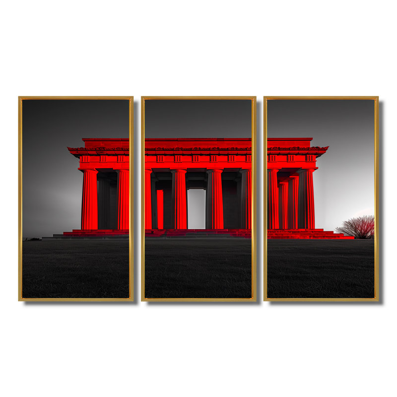 «Red Gray Lincoln», ensemble d'art mural, Toile avec cadre flottant or, H 40 po x l 60 po x P 1 po
