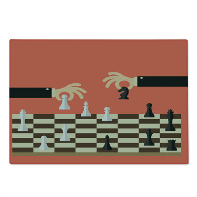 Ambesonne Board Game Cutting Board Large Size Cartoon Chess 2 Hands Coral Black