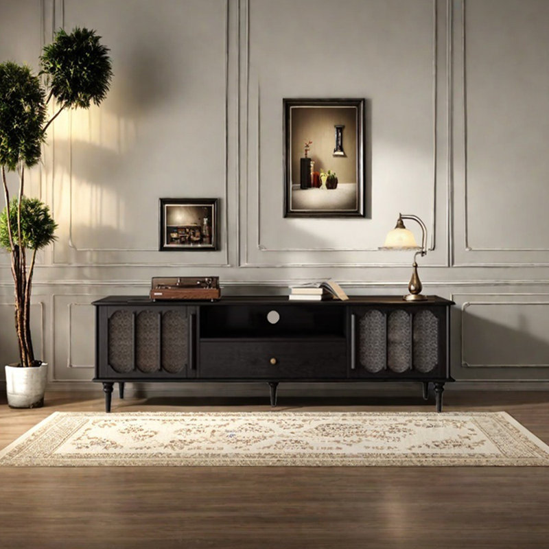 French retro design solid wood TV cabinet, 62.99", Black