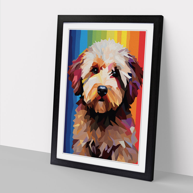 Labradoodle Minimalism No.3 - Single Picture Frame Print on Wood, 64cm H x 46cm W x 2cm D, Black