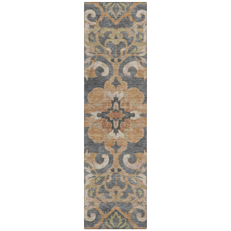 Machine Washable Indoor/Outdoor Xhevrie Terracotta Rug