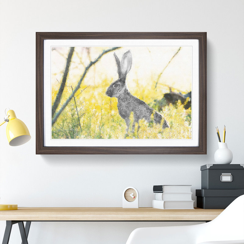 Alert Hare In The Meadow Framed Print, Walnut Framed, 48cm H x 65cm W x 2cm D