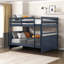 Lit double sur lit superposé de couleur bleu marine, construction, aucune base nécessaire avec cadre en bois, garde-corps-130874068