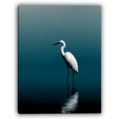 Solitary Egret in Aqua Waters Wrapped Canvas Wall Art