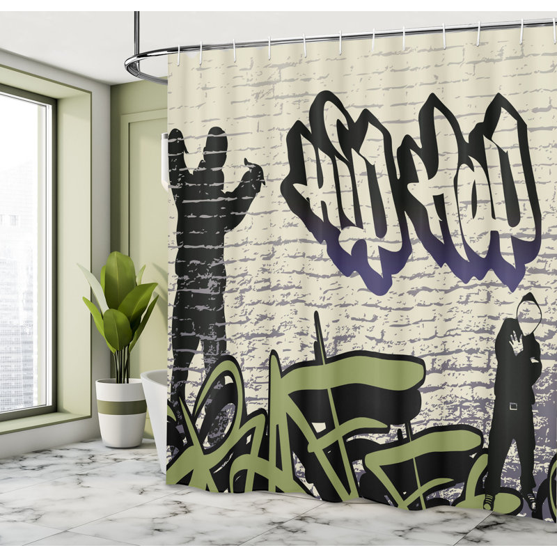 East Urban Home Hip Hop Shower Curtain Grafitti Art on Walls Multicolor, 75"H x 69"W
