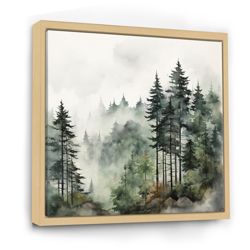 «Forest Pine Tree Misty Morning I», reproduction d'art sur toile, forêt pin, H 30 po x l 30 po, Érable