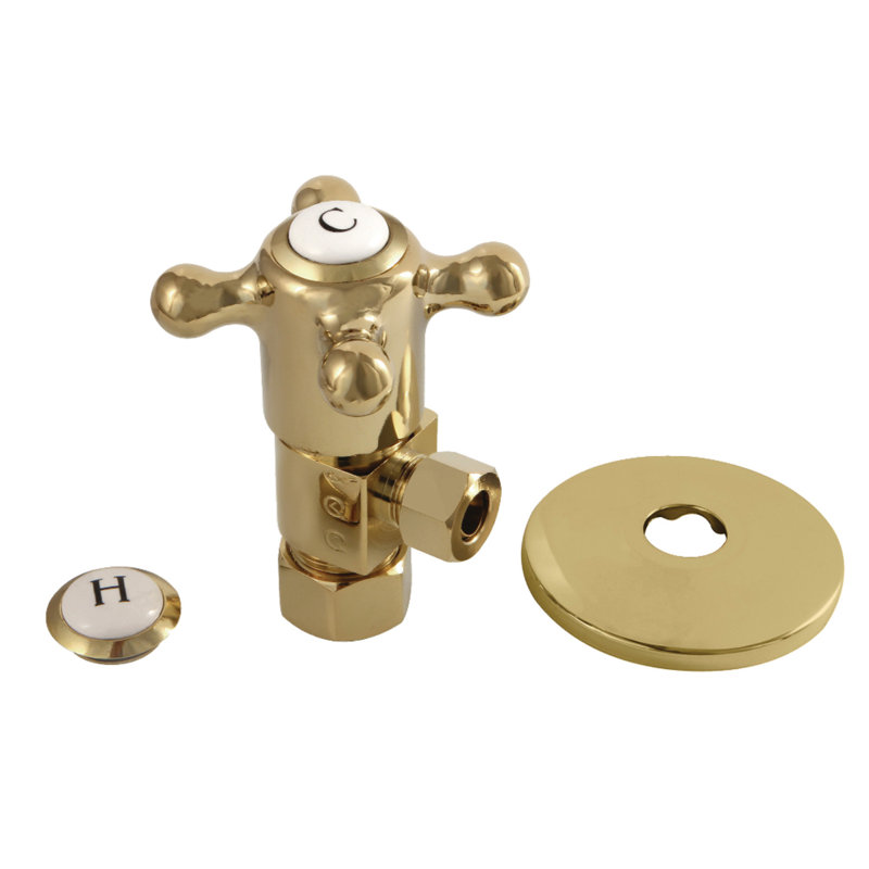 Kingston Brass 5/8-Inch OD Comp x 3/8-Inch OD Comp Anti-Seize Deluxe Quarter-Turn Ceramic Hardisc Cartridge Angle Stop with Flange