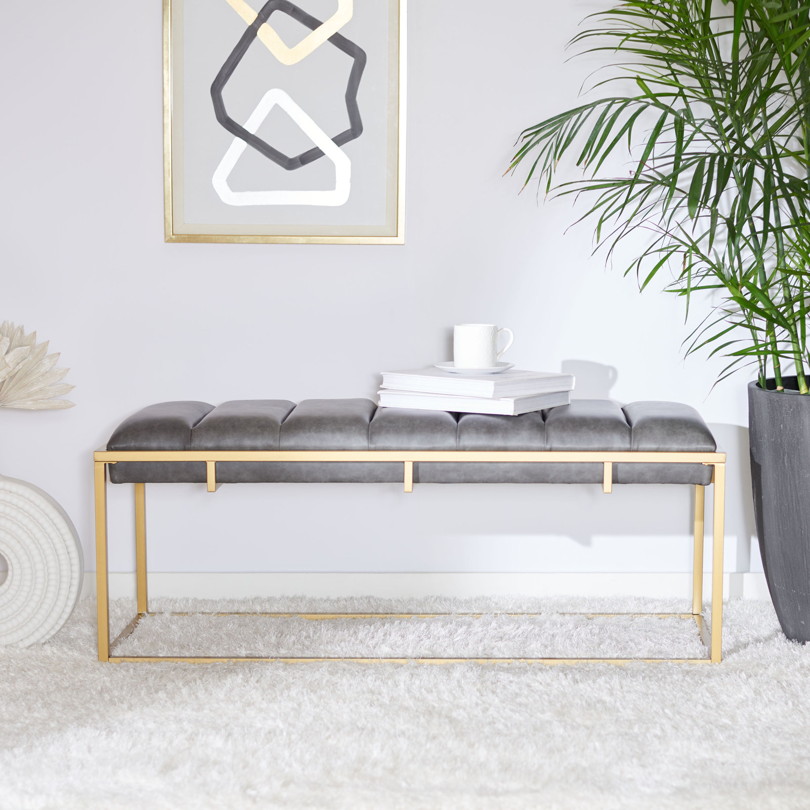 Andy Bench, Dark Gray Faux Leather