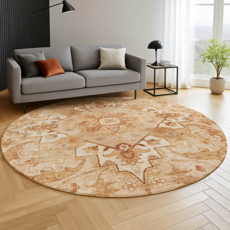 Premium Machine Washable Mayfield AMF2164 global Rug, Round 8' , Copper