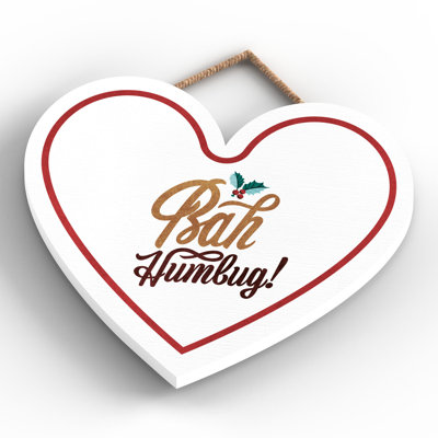 Xmas Bah Humbug Holly Wooden Heart Plaque