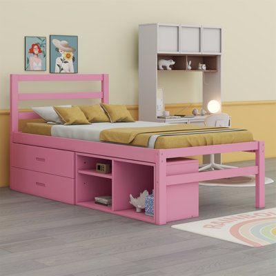 Platform Bed With Removable Storage Shelves BuiltIn Two Storage Drawers For Added Convenience