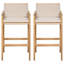 Tabouret de bar d'extérieur en bois, bois fini teck avec coussin beige, ensemble de 2