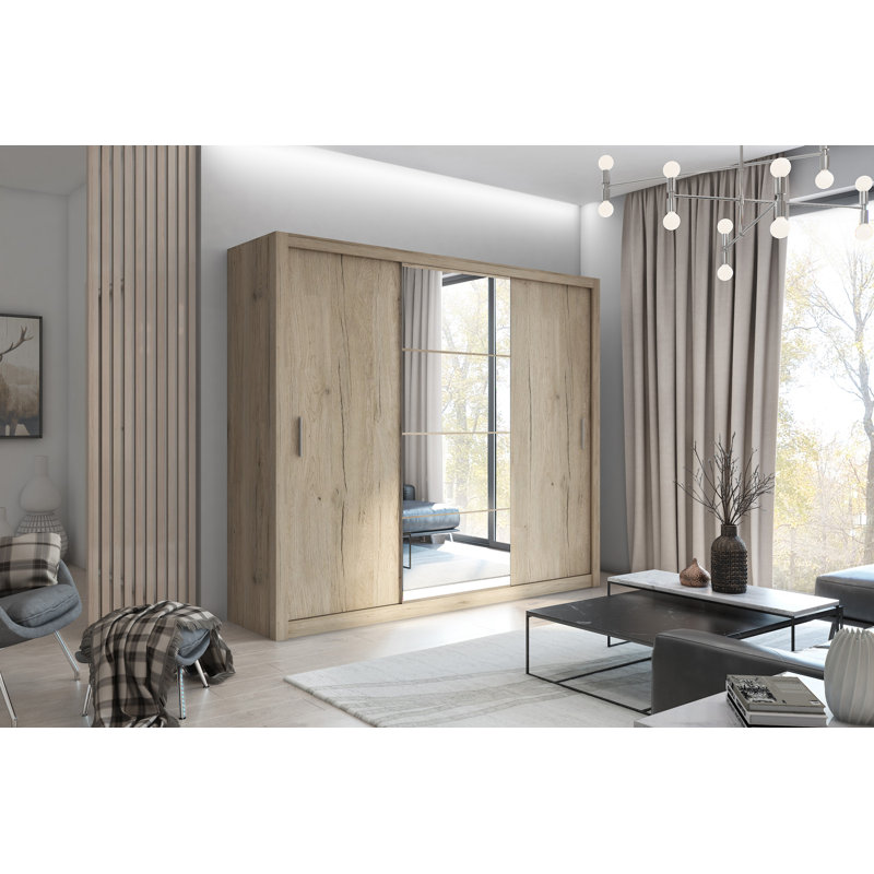 Terwilliger 3 Door Manufactured Wood Wardrobe, Oak San Remo