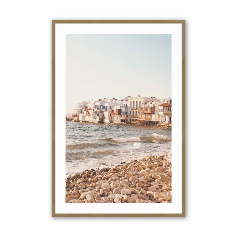 Mykonos Morning Print, Cadre simple brossé doré, H 21,25 po x l 17,25 po x P 1,25 po