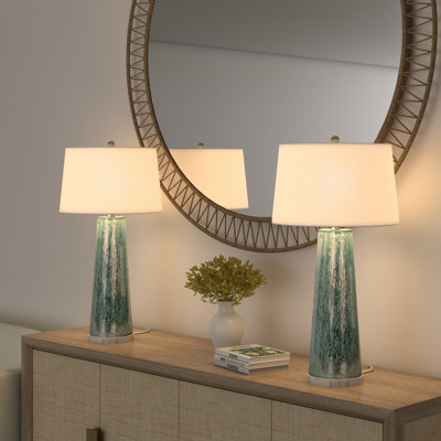 Emerald Rain - Lampe de table abstraite aux tons verts 32 po - ensemble de 2 - finition verte