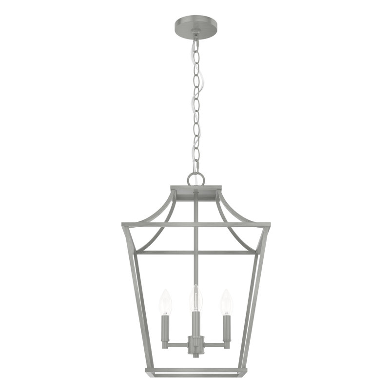 Laurel Ridge 4 - Light Lantern Geometric Chandelier, Brushed Nickel, 23" H x 15.5" W x 15.5" D