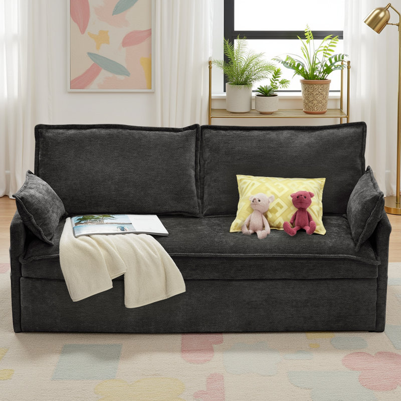 Causeuse 2 en 1 en chenille - Canapé-lit escamotable avec ports USB-C, capacité de 800 lb, conception peu encombrante pour les appartements