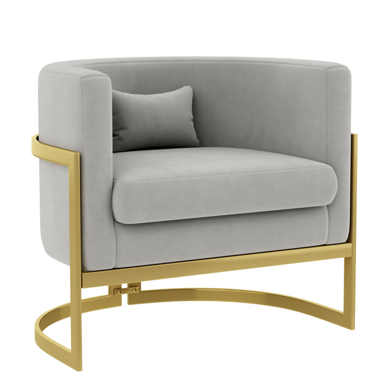 Upholstered Accent Chair, Gold, Gray Velvet